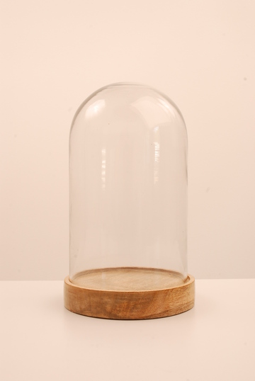 Glasglosche auf Holzsockel, natur, H:30cm ø15cm PTMD